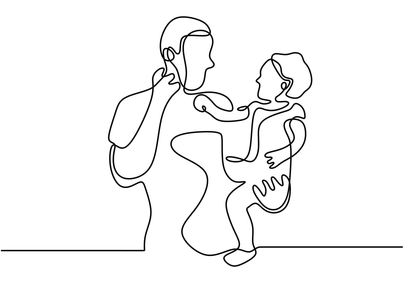 Un papa continu sur une seule ligne et une ligne jette un enfant à la main. rire avec bébé. heureux de jouer avec son bébé. aime son bébé. illustration vectorielle vecteur