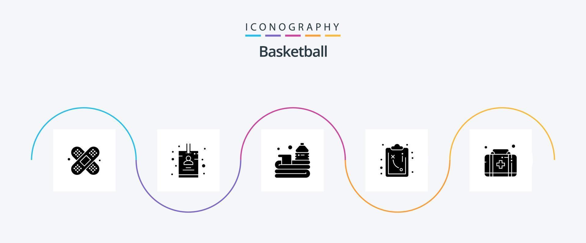 pack d'icônes de glyphe de basket-ball 5 comprenant. trousse. basket-ball. PREMIERS SECOURS. stratégie vecteur