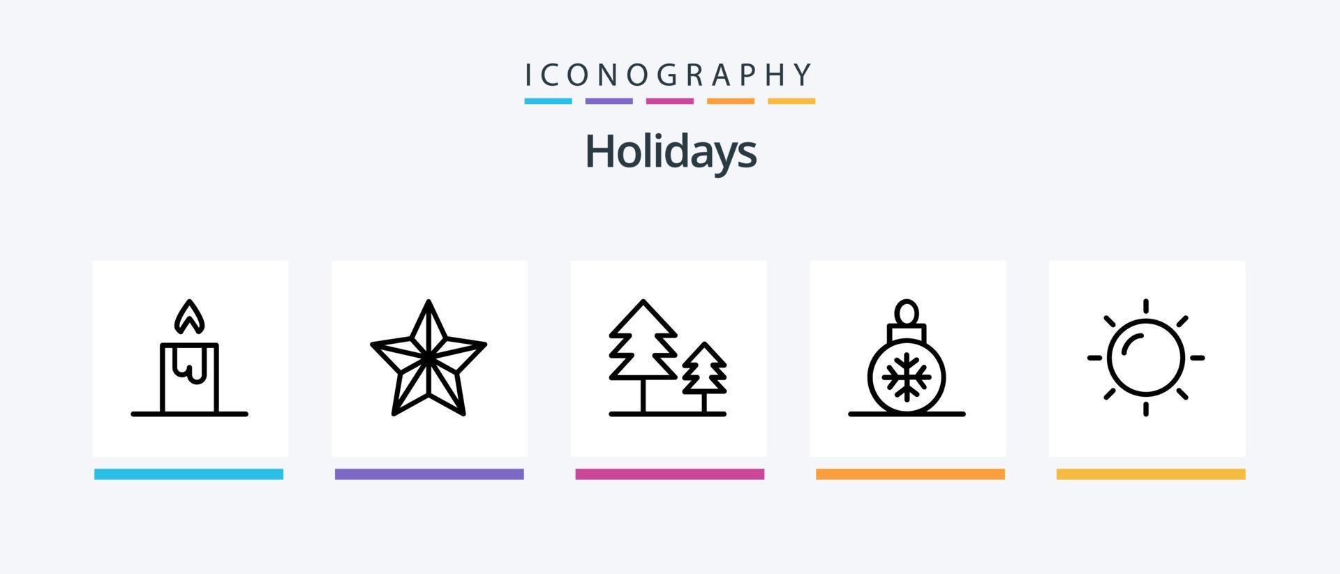 pack d'icônes de la ligne 5 des vacances, y compris les vacances. été. l'eau de noix de coco. vacances. boule de Noel. conception d'icônes créatives vecteur