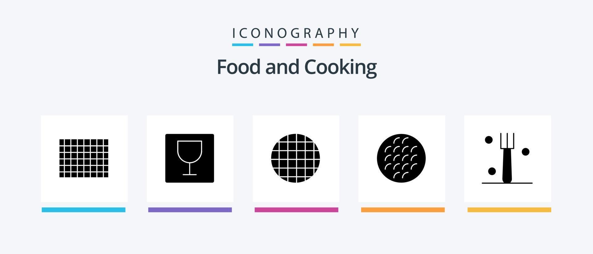pack d'icônes de glyphe alimentaire 5 comprenant. cuisine. gaufre. fourchette. nourriture. conception d'icônes créatives vecteur