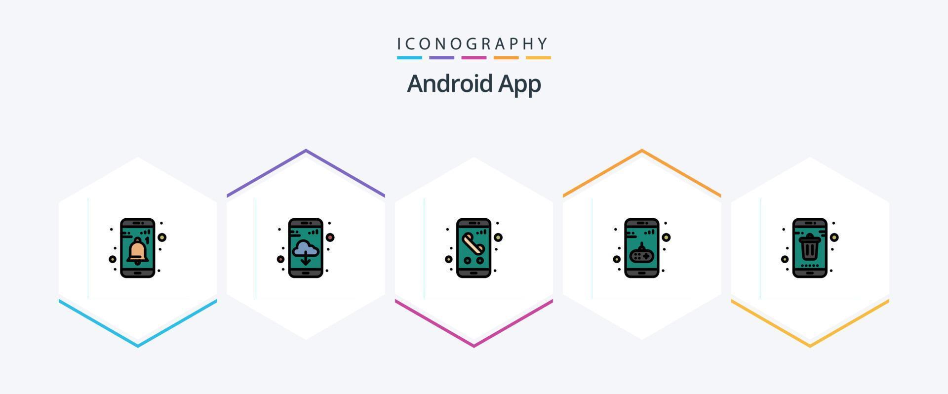 application android 25 pack d'icônes fillline incluant le contact. mobile. appel. jeu. application vecteur
