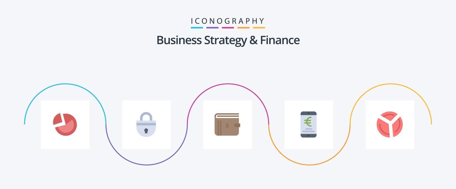 stratégie d'entreprise et finance pack d'icônes plat 5, y compris l'euro. mobile. sécurité. paiement. dollar vecteur