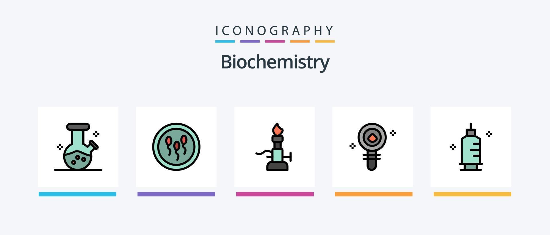 ligne de biochimie remplie de 5 packs d'icônes comprenant la chimie. biochimie. compteur de température. division. cellule. conception d'icônes créatives vecteur