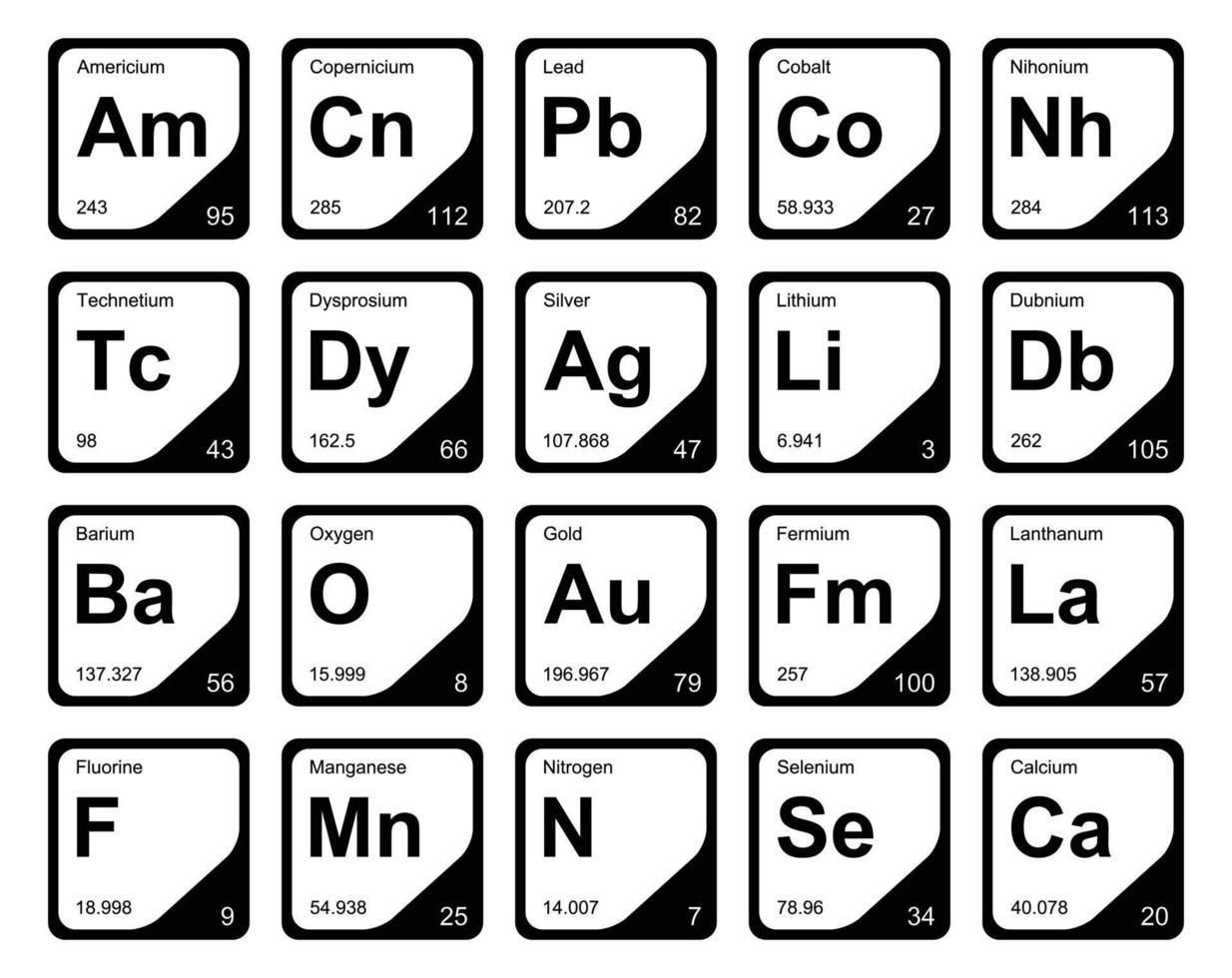 20 tableau préodique de la conception du pack d'icônes d'éléments vecteur