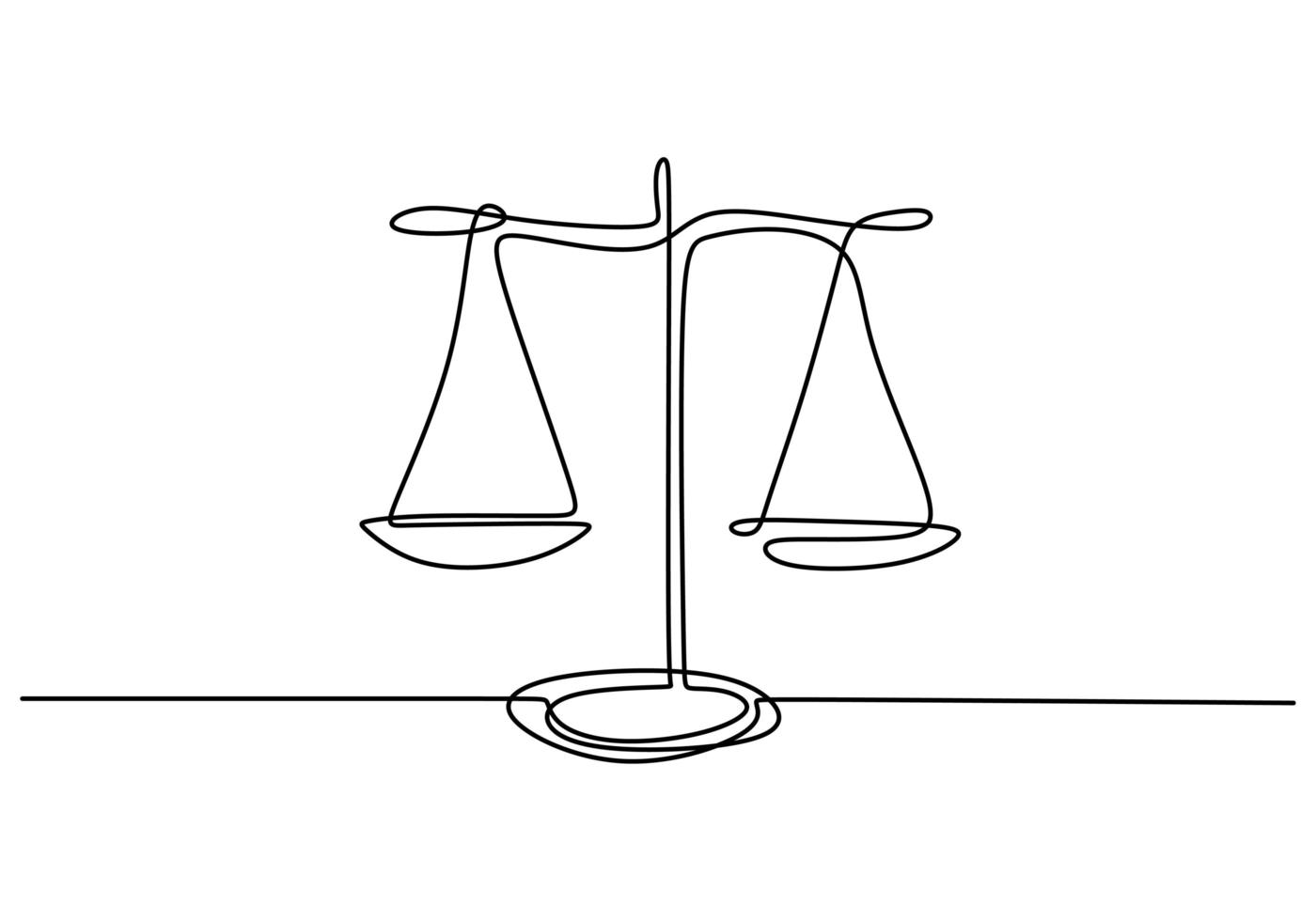 un dessin au trait de l'équilibre de la loi, ou icône de l'échelle, symbole de la cour et de l'entreprise. illustration vectorielle continue conception de minimalisme dessiné à la main. vecteur
