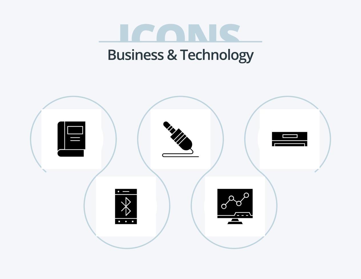 pack d'icônes de glyphe d'affaires et de technologie 5 conception d'icônes. refroidissement. technologie. livre. broche. câble audio vecteur
