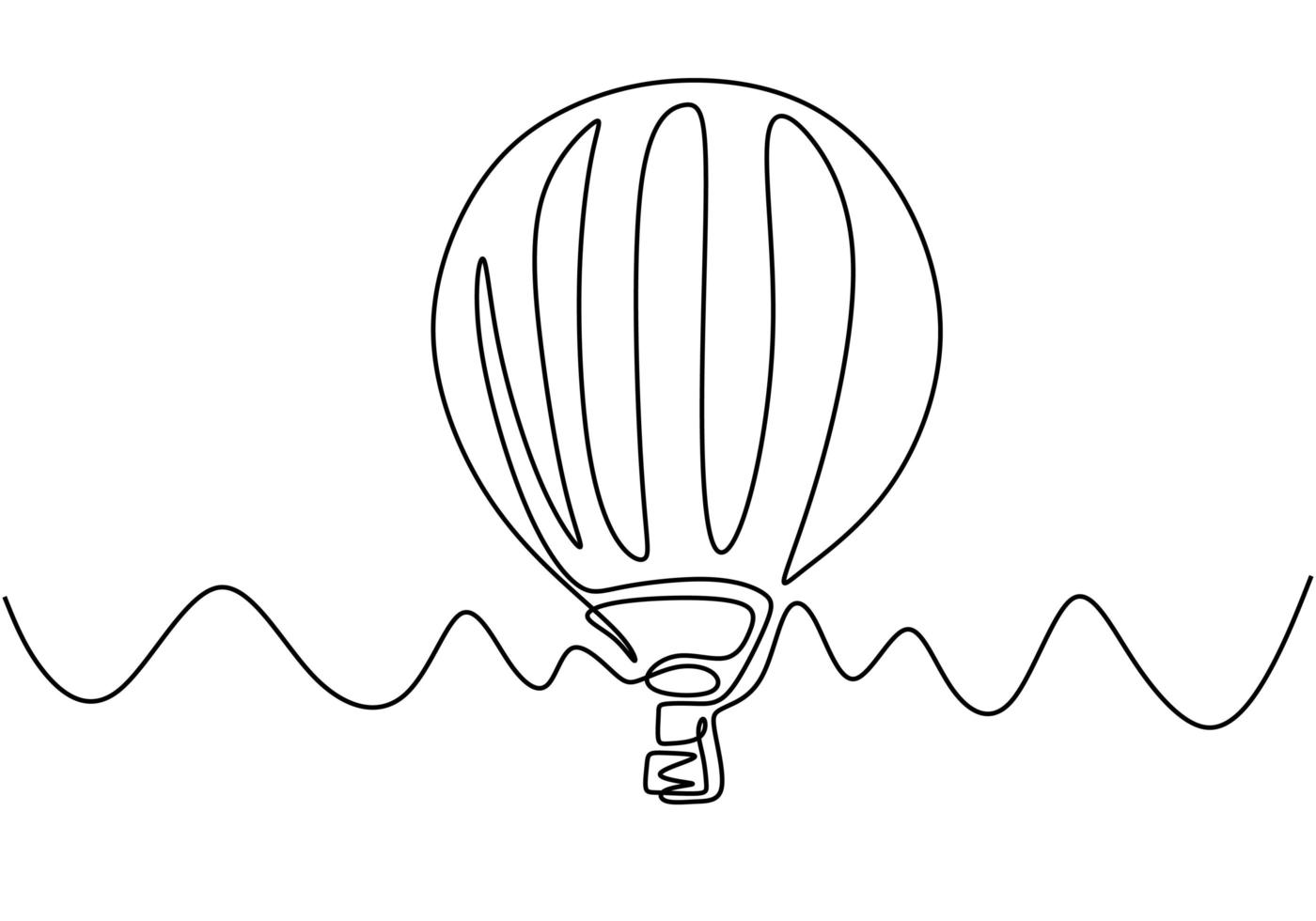 concept de voyage en une ligne. ballon à air aérostat dans le ciel. minimalisme continu unique dessiné à la main, illustration vectorielle isolée sur fond blanc. vecteur