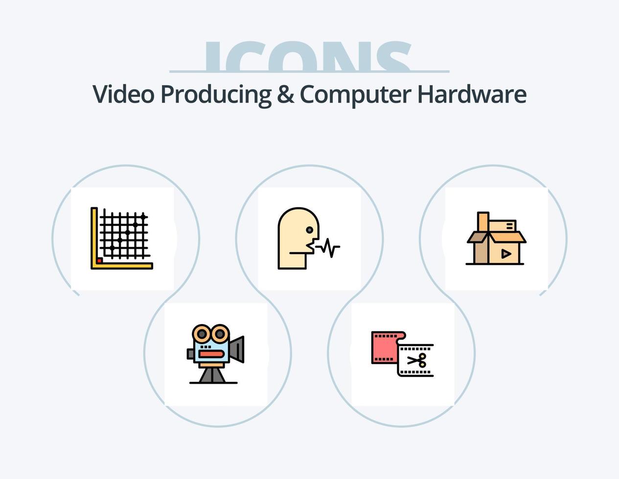 production vidéo et ligne de matériel informatique rempli pack d'icônes 5 conception d'icônes. former. correction. spécial. couleur. mouvement vecteur