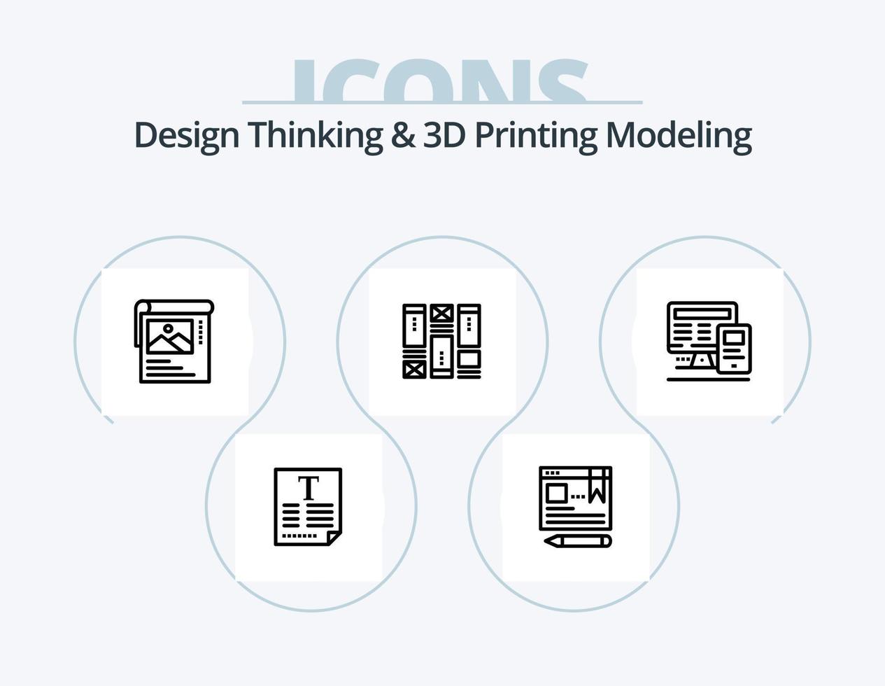 design thinking et d printing modeling line icon pack 5 icon design. stylo . éducation. ordinateur. texte. navigateur vecteur