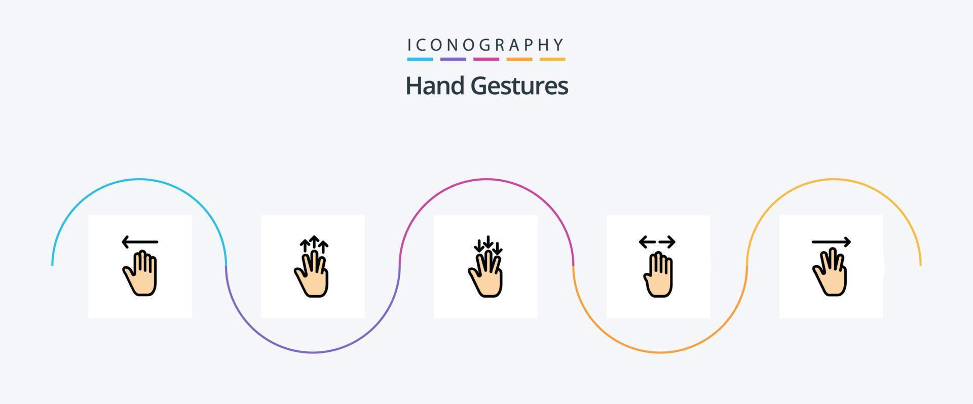 ligne de gestes de la main remplie de 5 icônes plates, y compris la droite. doigt. touche. main. gestes vecteur