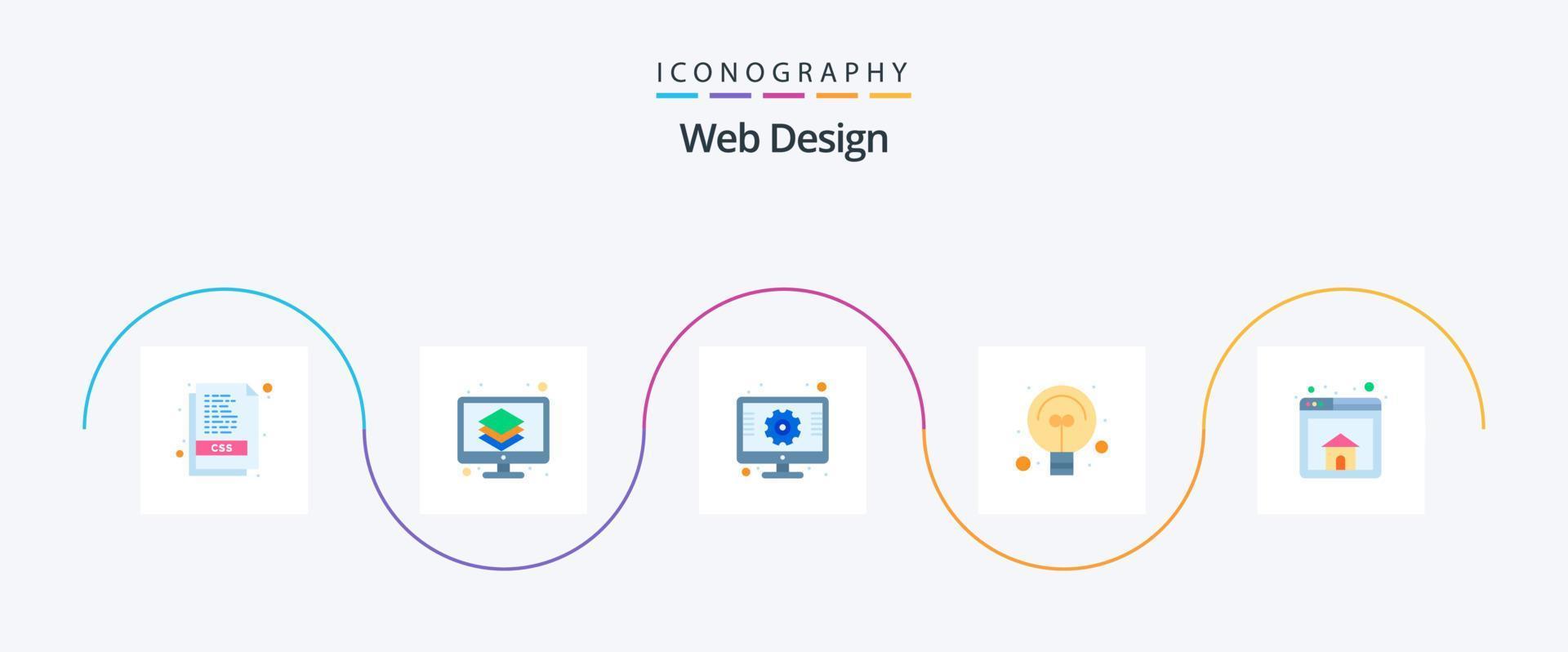 pack d'icônes plat 5 de conception Web, y compris la page d'accueil. la toile. conception. idée. la toile vecteur