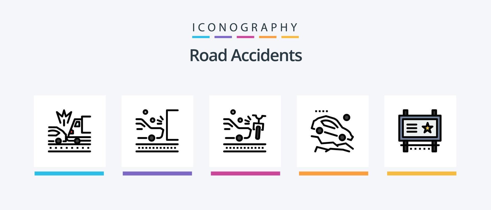 ligne d'accidents de la route remplie de 5 icônes, y compris pompier. gravier. accident. danger. circulation. conception d'icônes créatives vecteur