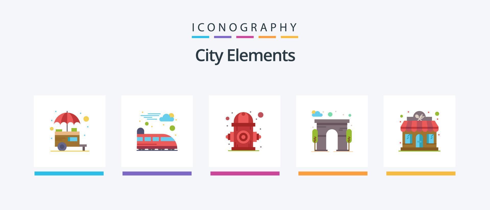 pack d'icônes plat 5 éléments de la ville, y compris l'hôtel. porte. ville. ville. eau. conception d'icônes créatives vecteur