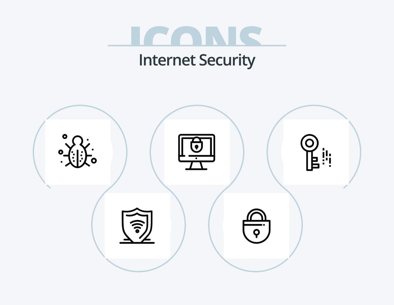 pack d'icônes de ligne de sécurité internet 5 conception d'icônes. l'Internet. serrure. sécurité. document. l'Internet vecteur