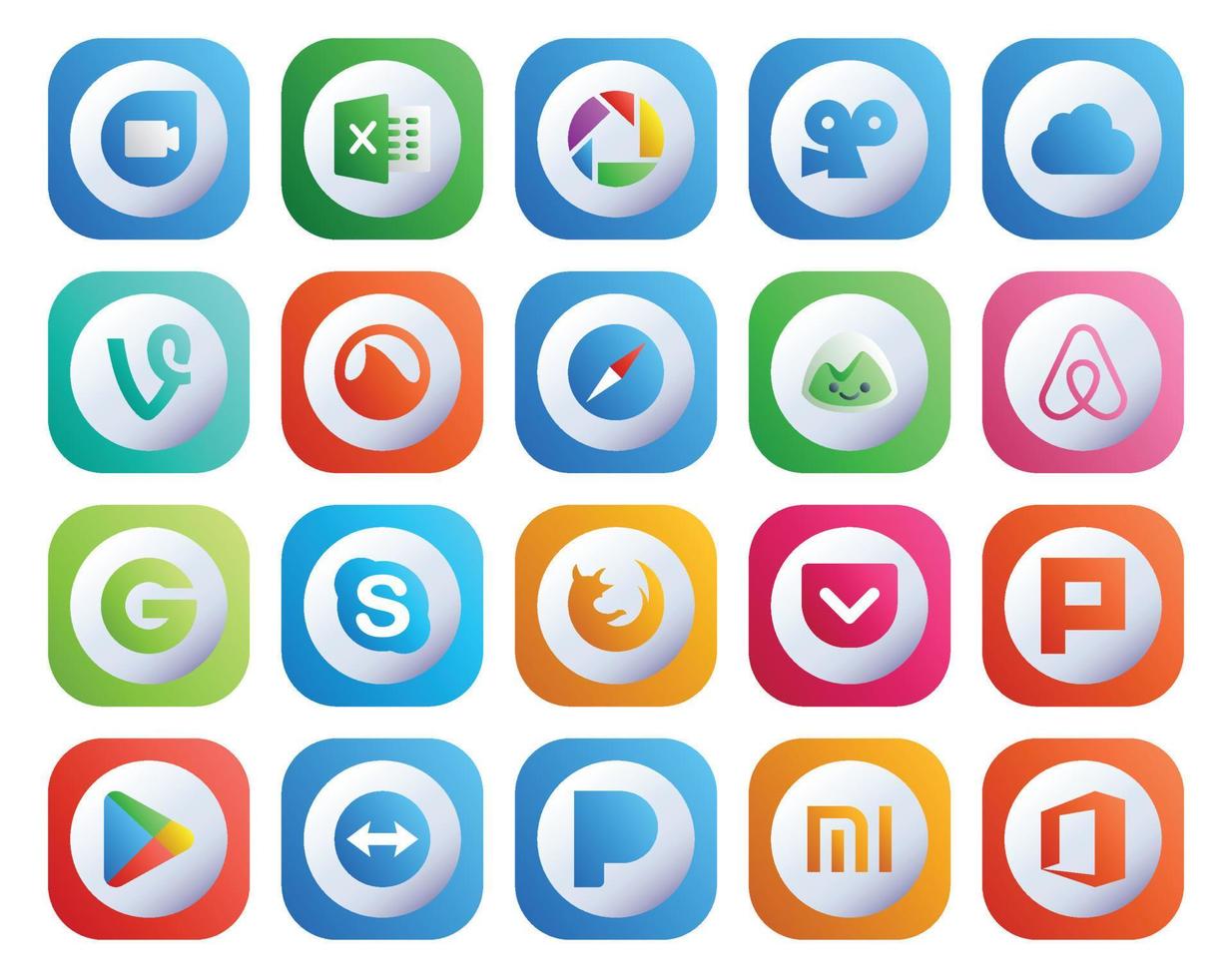 pack de 20 icônes de médias sociaux, y compris le navigateur plurk firefox skype vecteur