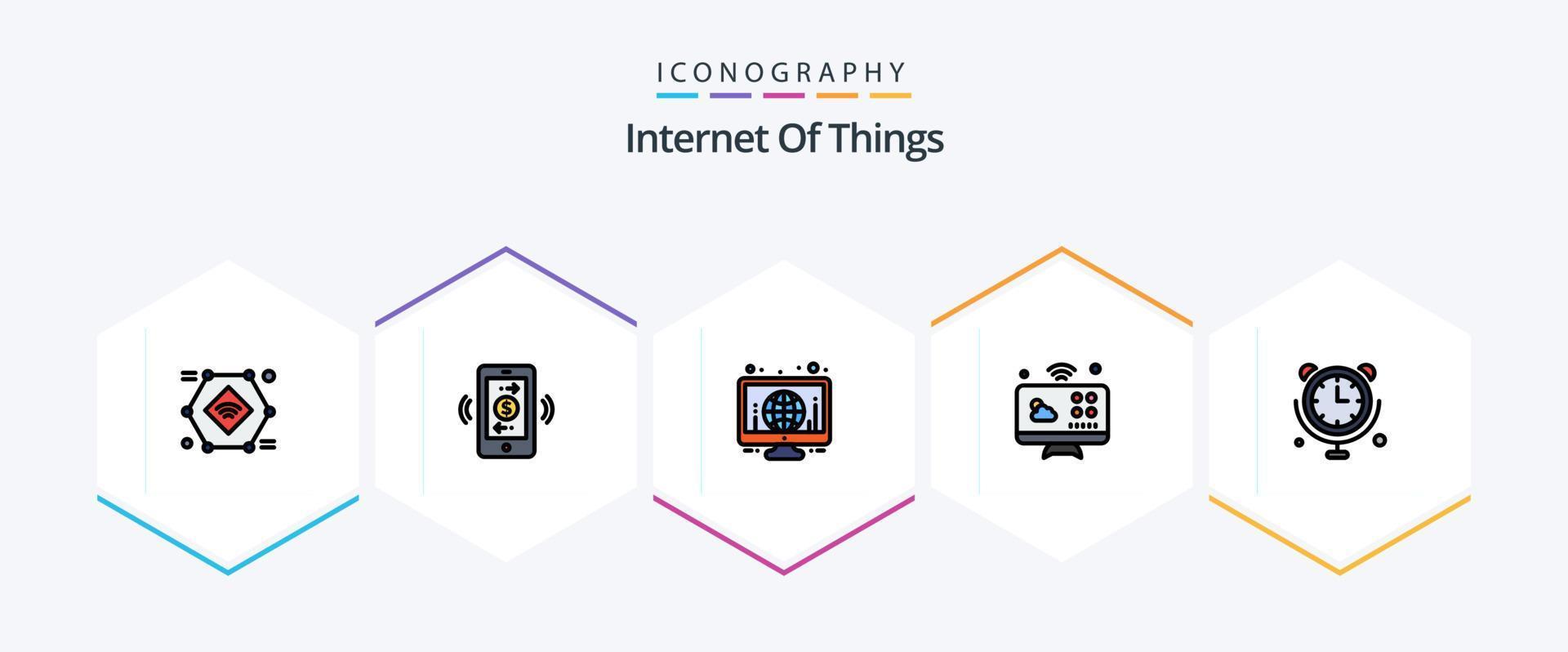 internet des objets 25 pack d'icônes fillline, y compris l'horloge. moniteur. communications. Connexions. monde vecteur