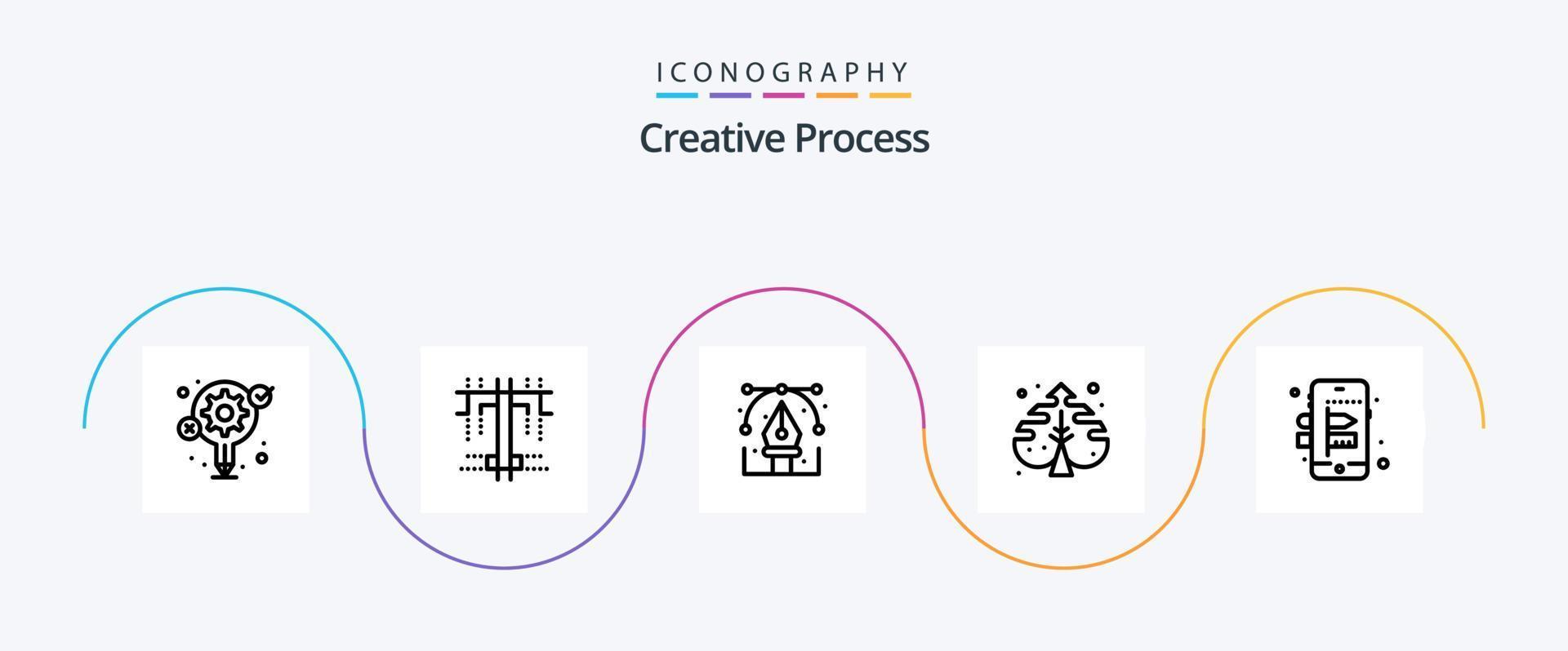 pack d'icônes de la ligne de processus créatif 5, y compris la création. processus. conception. créatif. usine vecteur