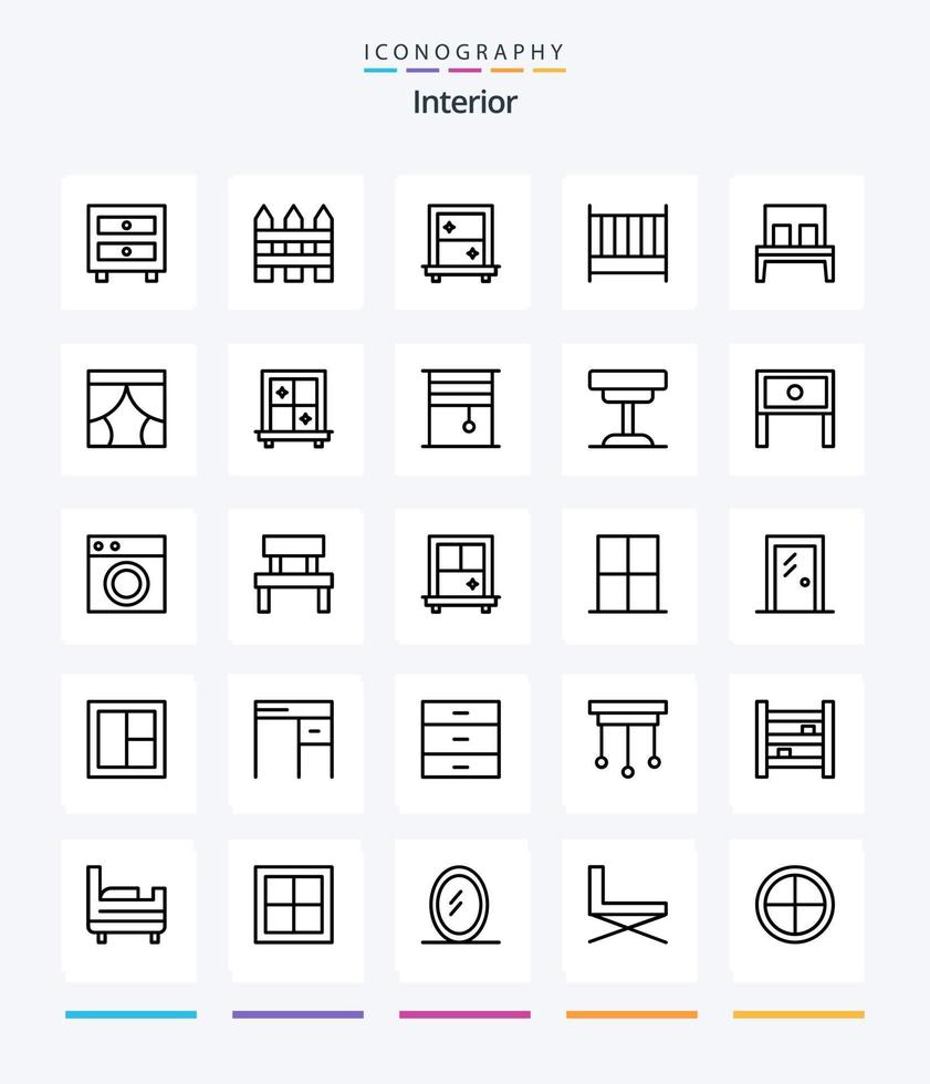 pack d'icônes de contour intérieur créatif 25 tel que l'intérieur. lit. fenêtre. intérieur. chambre à coucher vecteur