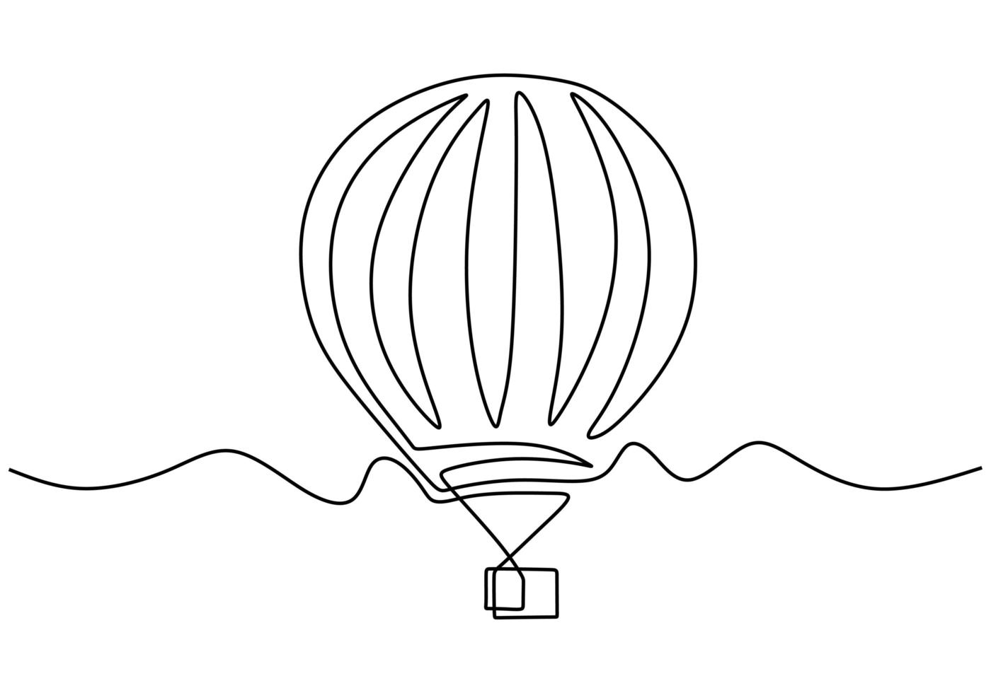 ballon à air de style une ligne dans les nuages. ballon à air dans le ciel. concept de voyage créatif de minimalisme. illustration vectorielle isolée sur fond blanc. vecteur