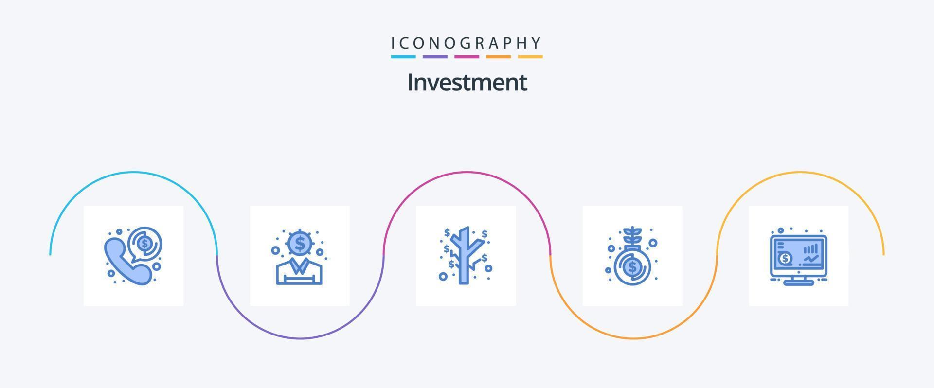 pack d'icônes d'investissement bleu 5, y compris le référencement. investissement. gains. croissance. investissement vecteur