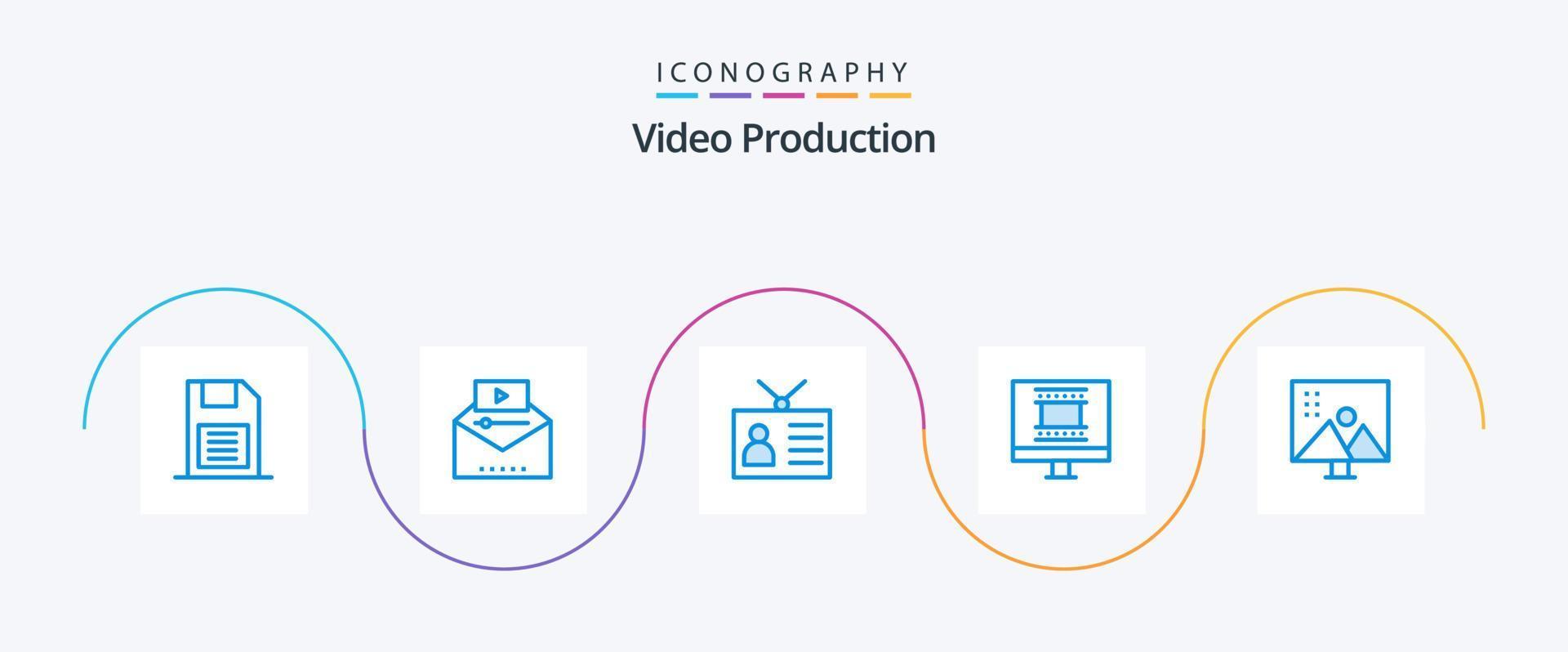 pack d'icônes bleues de production vidéo 5 comprenant la conception de cadre photo. cadre photo numérique. marketing vidéo. ancien. dispositif de sortie vecteur
