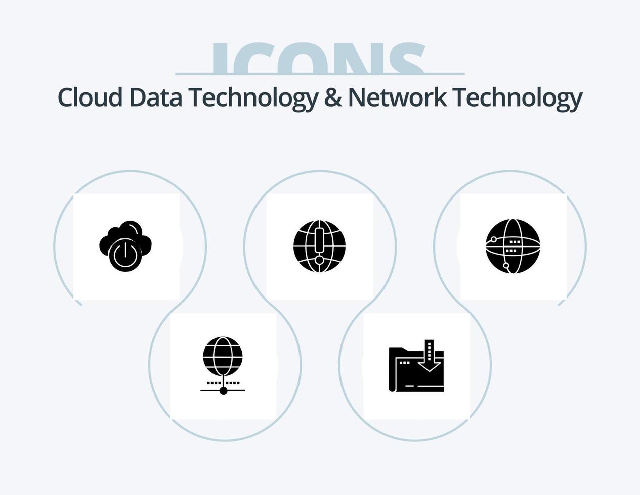 technologie de données cloud et technologie de réseau glyphe pack d'icônes 5 conception d'icônes. . globe. dossier. l'informatique. monde vecteur