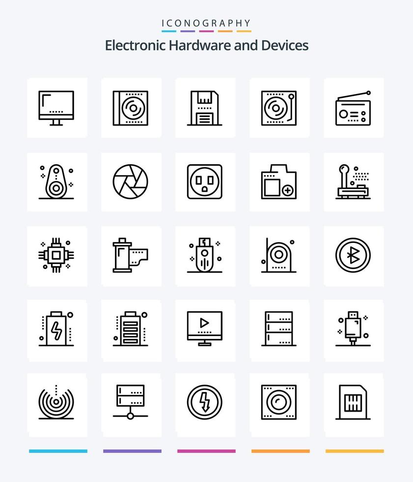 dispositifs créatifs 25 pack d'icônes de contour tels que la musique. dispositifs. numérique. des produits. électronique vecteur
