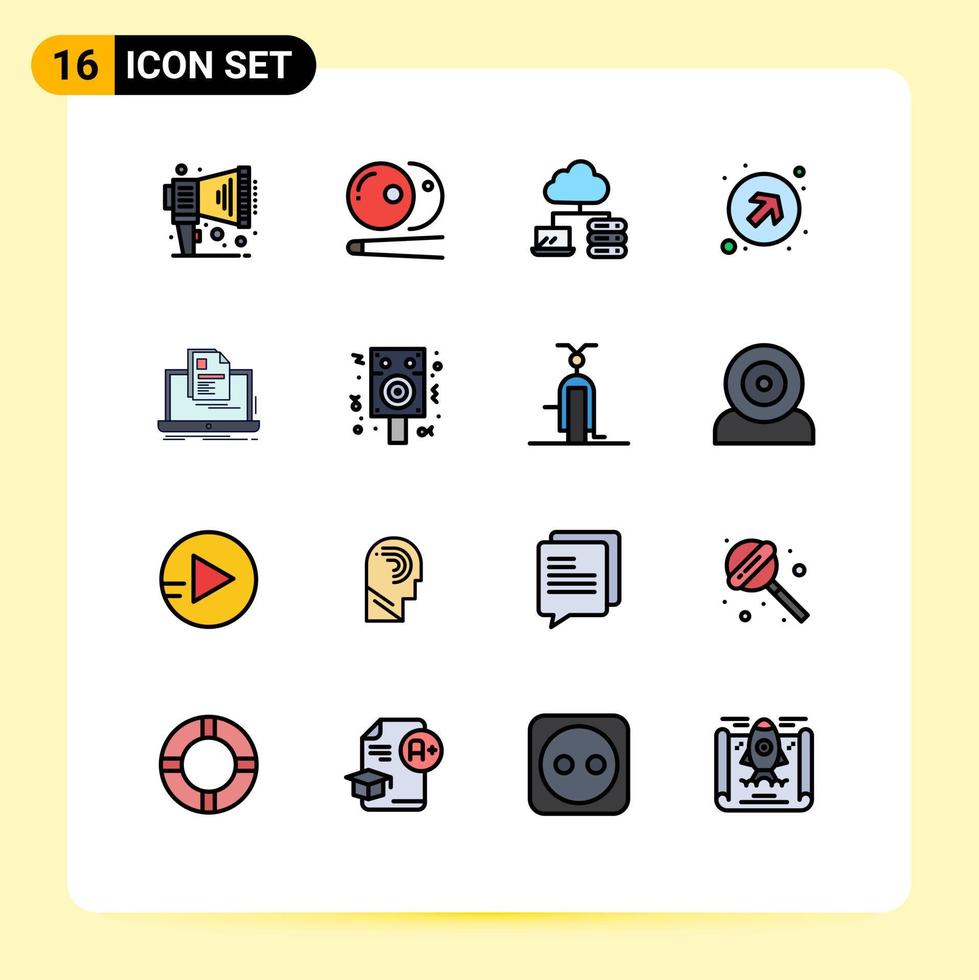 16 lignes remplies de couleurs plates vectorielles thématiques et symboles modifiables du compte de réseau d'ordinateur portable d'impression jusqu'à des éléments de conception vectoriels créatifs modifiables vecteur