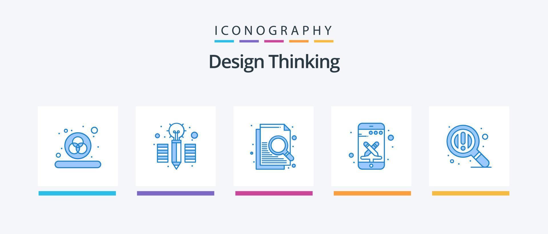 pack d'icônes design thinking blue 5 comprenant. Zoom. recherche. recherche. outils. conception d'icônes créatives vecteur