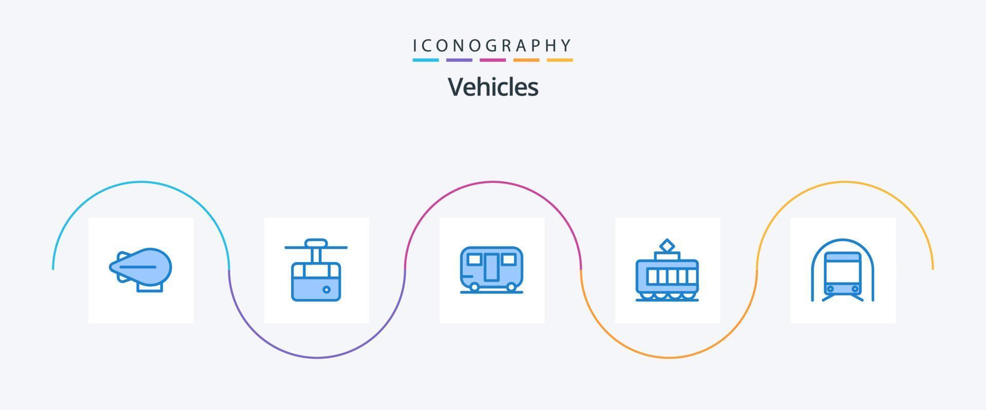 pack d'icônes de 5 véhicules bleus comprenant des véhicules. transport. voyage. métro. transport vecteur