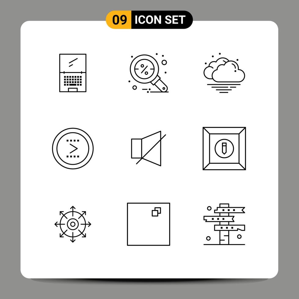 9 ensemble de contours d'interface utilisateur de signes et symboles modernes de cloche prochaine flèche d'interface de recherche éléments de conception vectoriels modifiables vecteur
