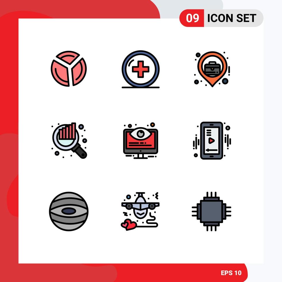 symboles d'icônes universelles groupe de 9 couleurs plates modernes de recherche de configuration tableau de traitement emplacement d'entreprise éléments de conception vectoriels modifiables vecteur