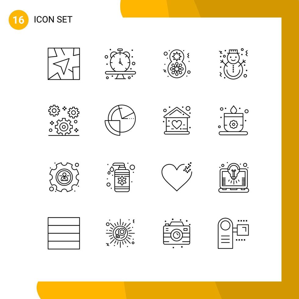 pack de 16 signes et symboles de contours modernes pour les supports d'impression Web tels que la fleur de pain d'épice d'engrenage vacances de noël éléments de conception vectoriels modifiables vecteur