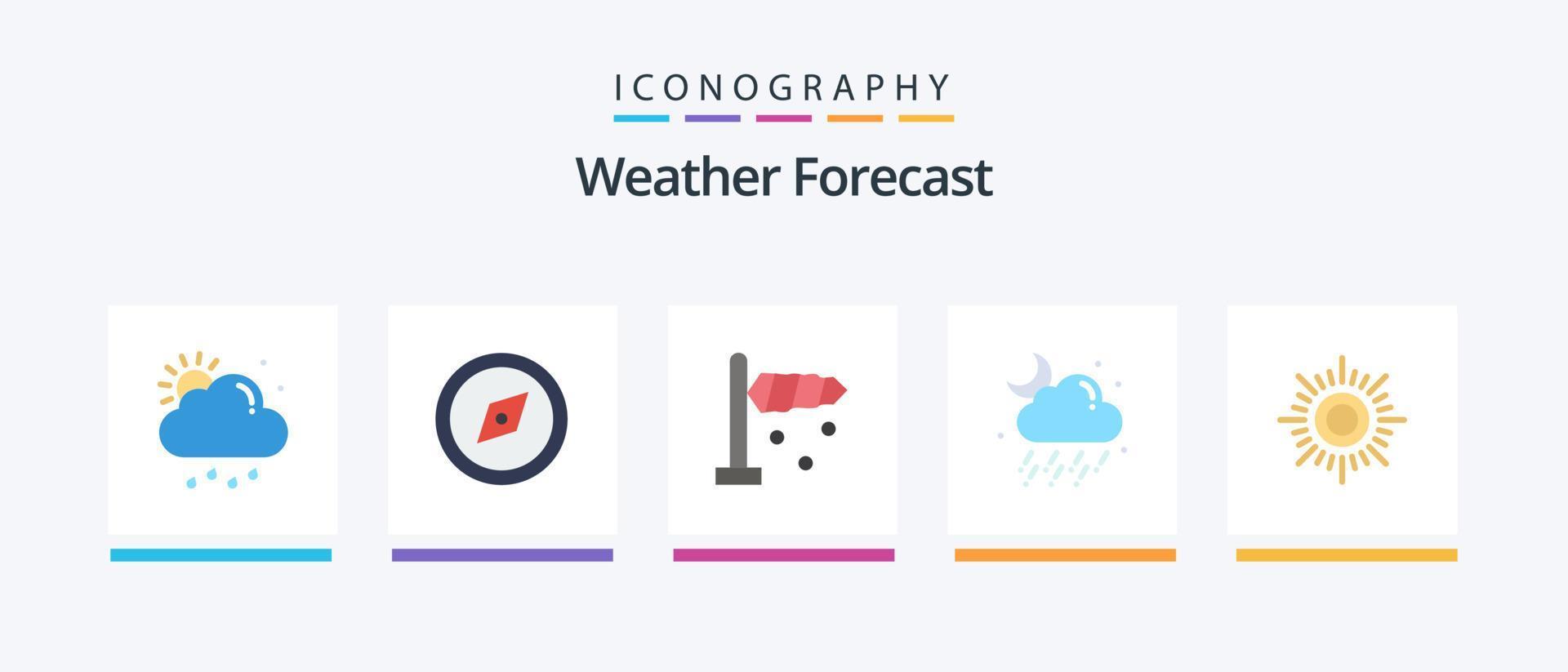 pack d'icônes météo plat 5 comprenant. ensoleillé. direction. soleil. temps. conception d'icônes créatives vecteur