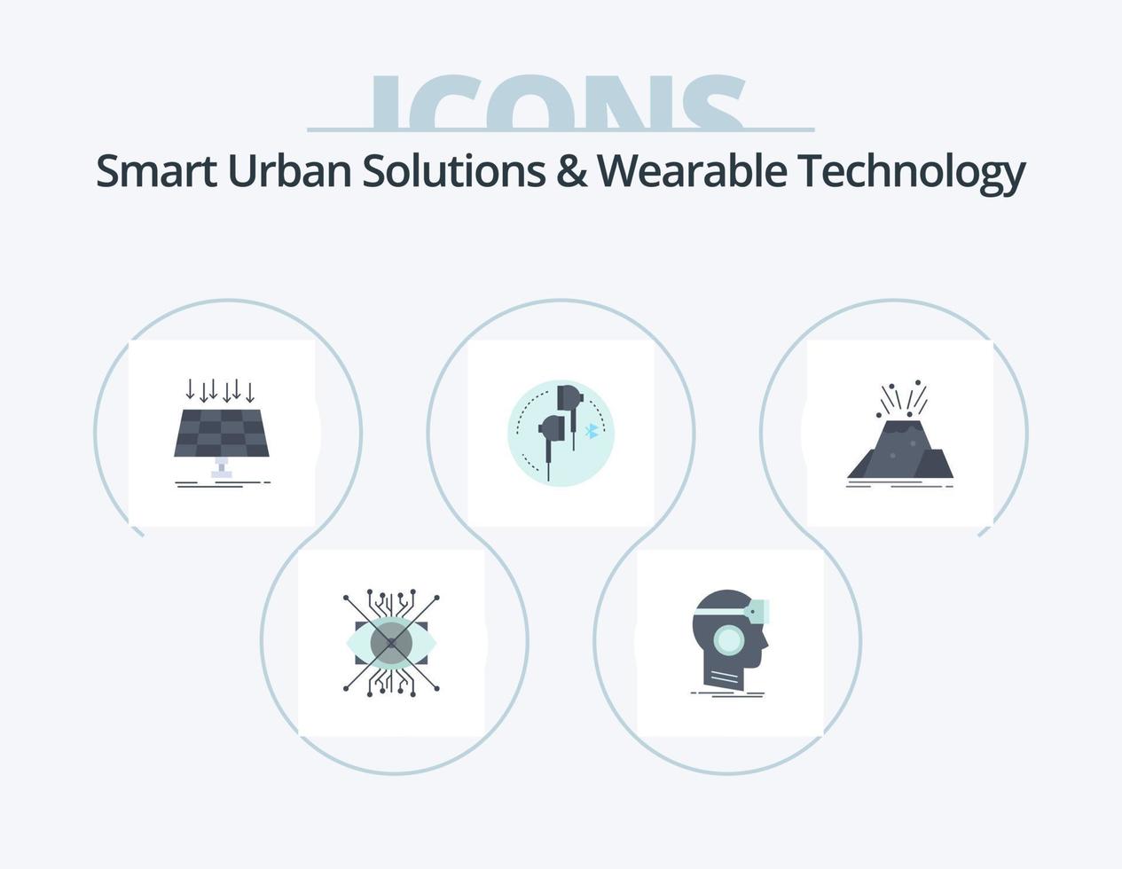 solutions urbaines intelligentes et technologie portable pack d'icônes plates 5 conception d'icônes. oreille. ville intelligente. réalité. technologie. panneau vecteur