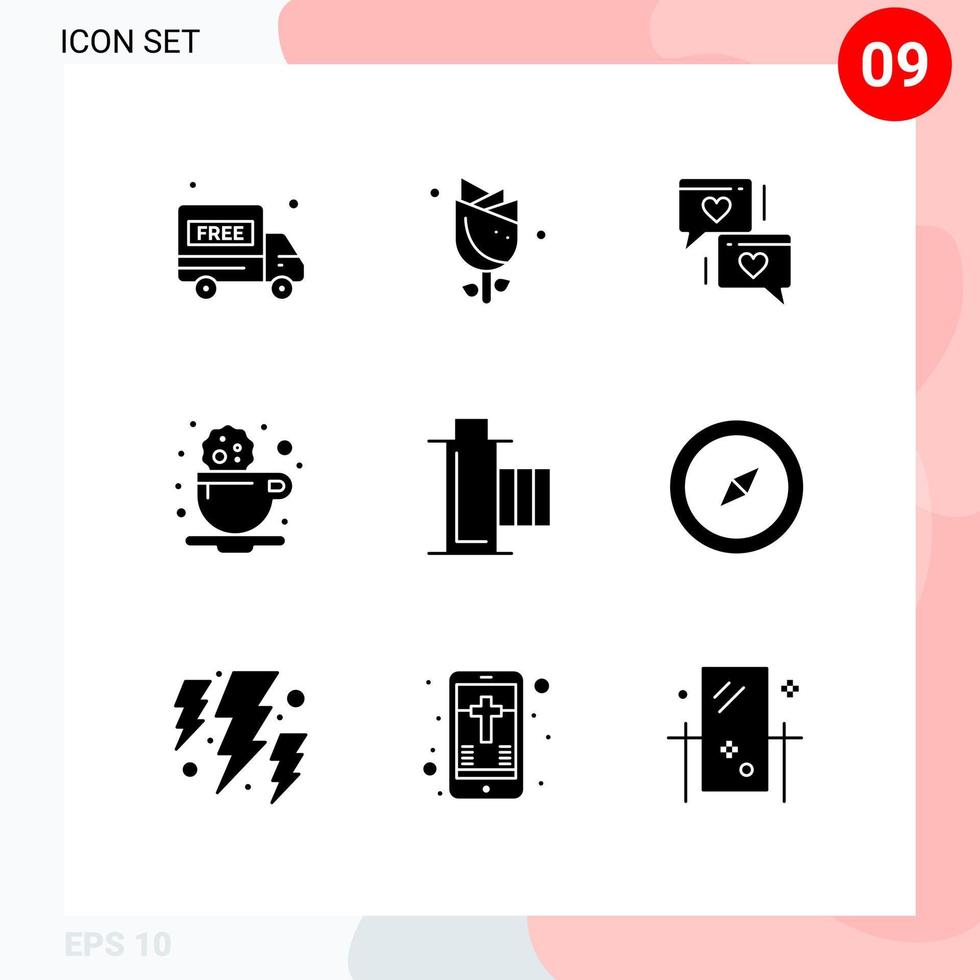 ensemble de 9 symboles d'icônes d'interface utilisateur modernes signes pour le cinéma amour boire du café éléments de conception vectoriels modifiables vecteur