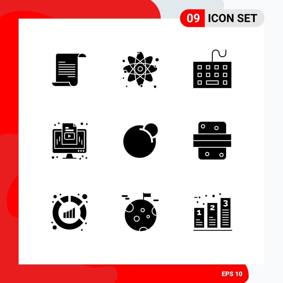 interface utilisateur pack de 9 glyphes solides de base d'appareils de moniteur de pièces médias éléments de conception vectoriels modifiables par ordinateur vecteur