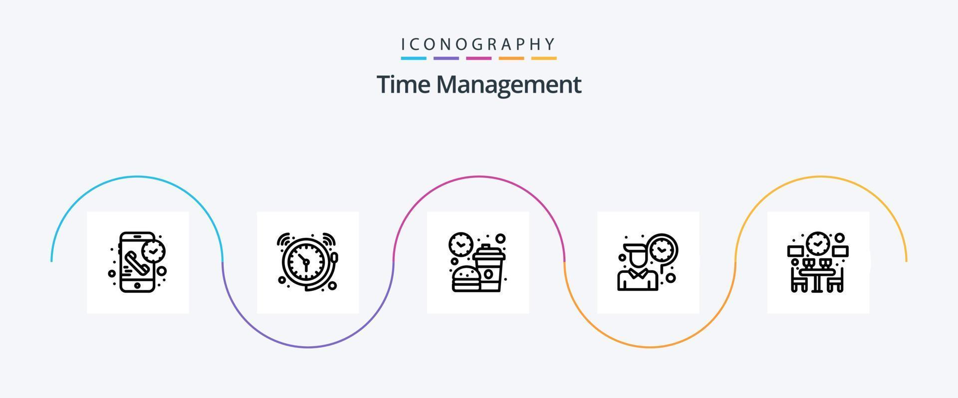 pack d'icônes ligne 5 de gestion du temps, y compris le temps. employé. temps. repas. nourriture vecteur