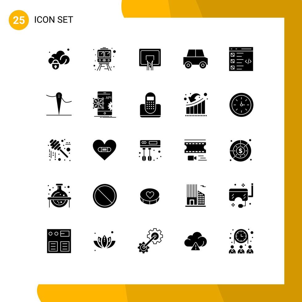 ensemble de 25 symboles d'icônes d'interface utilisateur modernes signes pour développer des éléments de conception vectoriels modifiables de voiture de véhicules de panier de contrôle vecteur