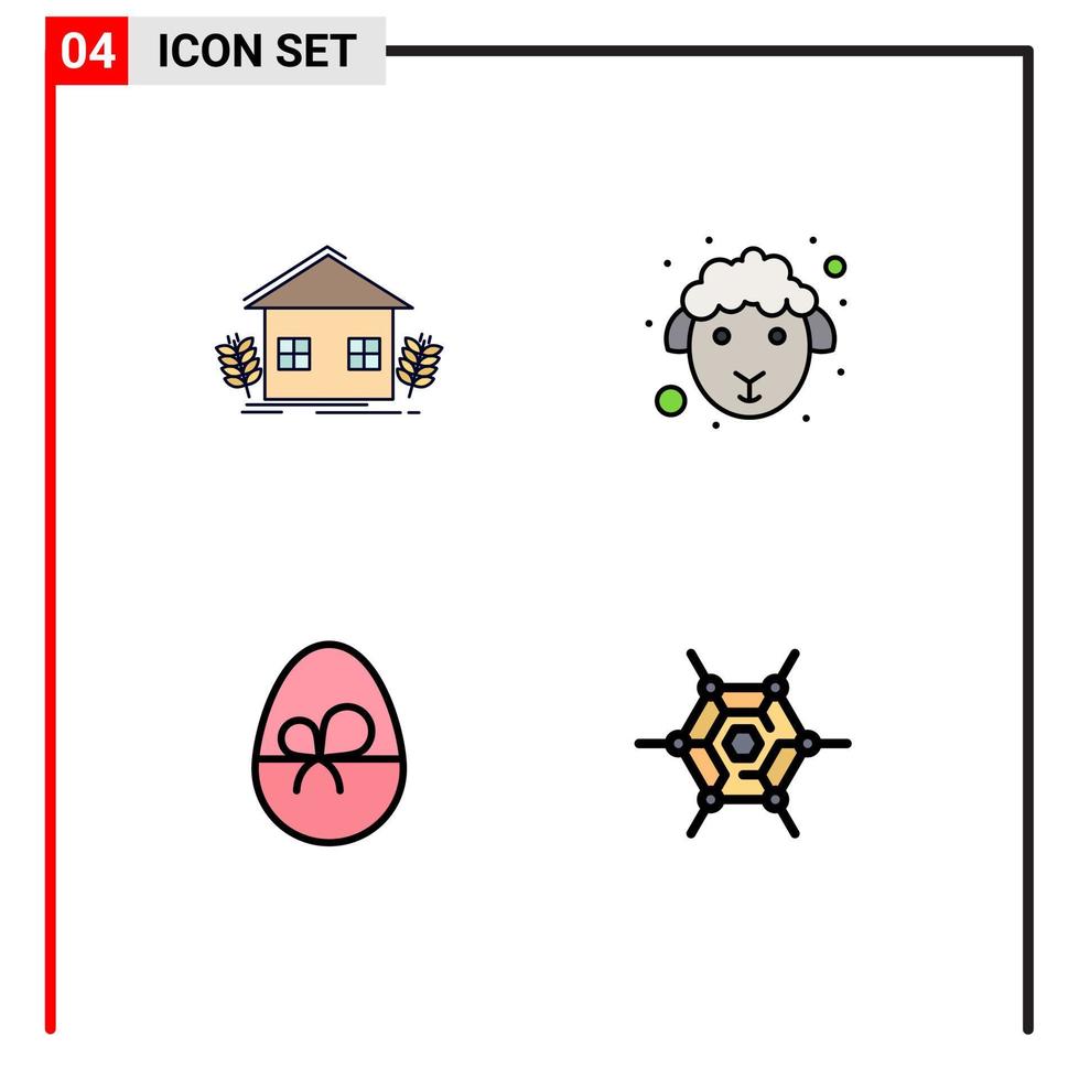 4 concept de couleur plate fillline pour les sites Web mobiles et applications agriculture oeuf environnement pâques éléments de conception vectoriels modifiables de pâques vecteur