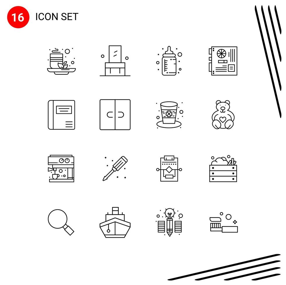 16 ensemble de contours d'interface utilisateur de signes et symboles modernes de livre mère bébé éléments de conception vectoriels modifiables par ordinateur vecteur