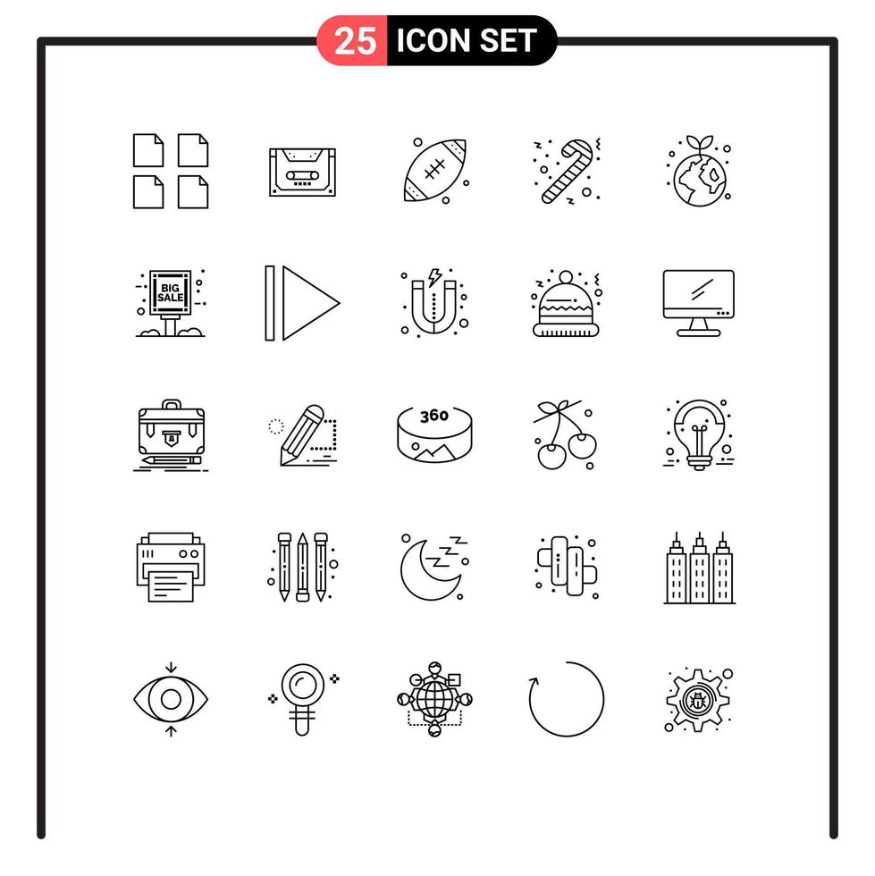 pack de 25 signes et symboles de lignes modernes pour les supports d'impression Web tels que la boule de terre mondiale bonbons de noël éléments de conception vectoriels modifiables vecteur