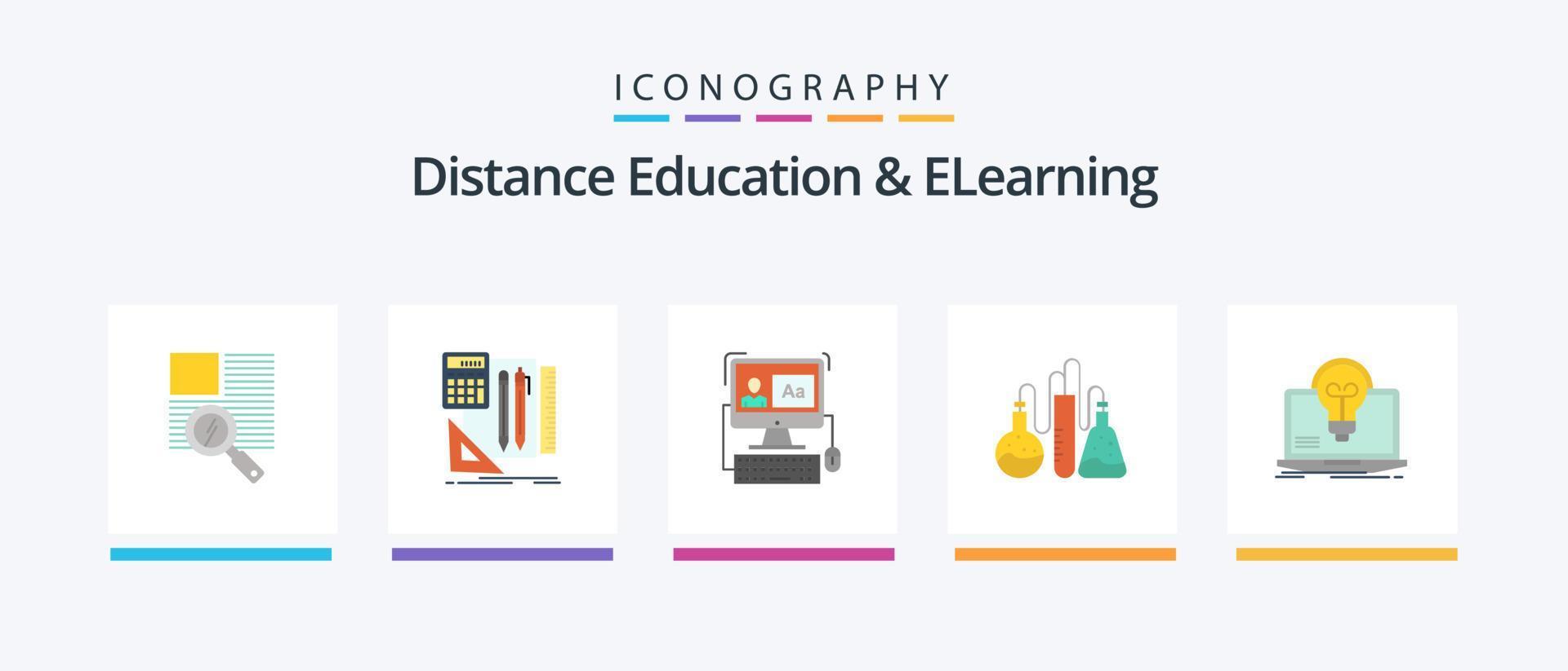 enseignement à distance et pack d'icônes plat 5 d'apprentissage en ligne, y compris le succès. science. ordinateur. laboratoire. chimique. conception d'icônes créatives vecteur