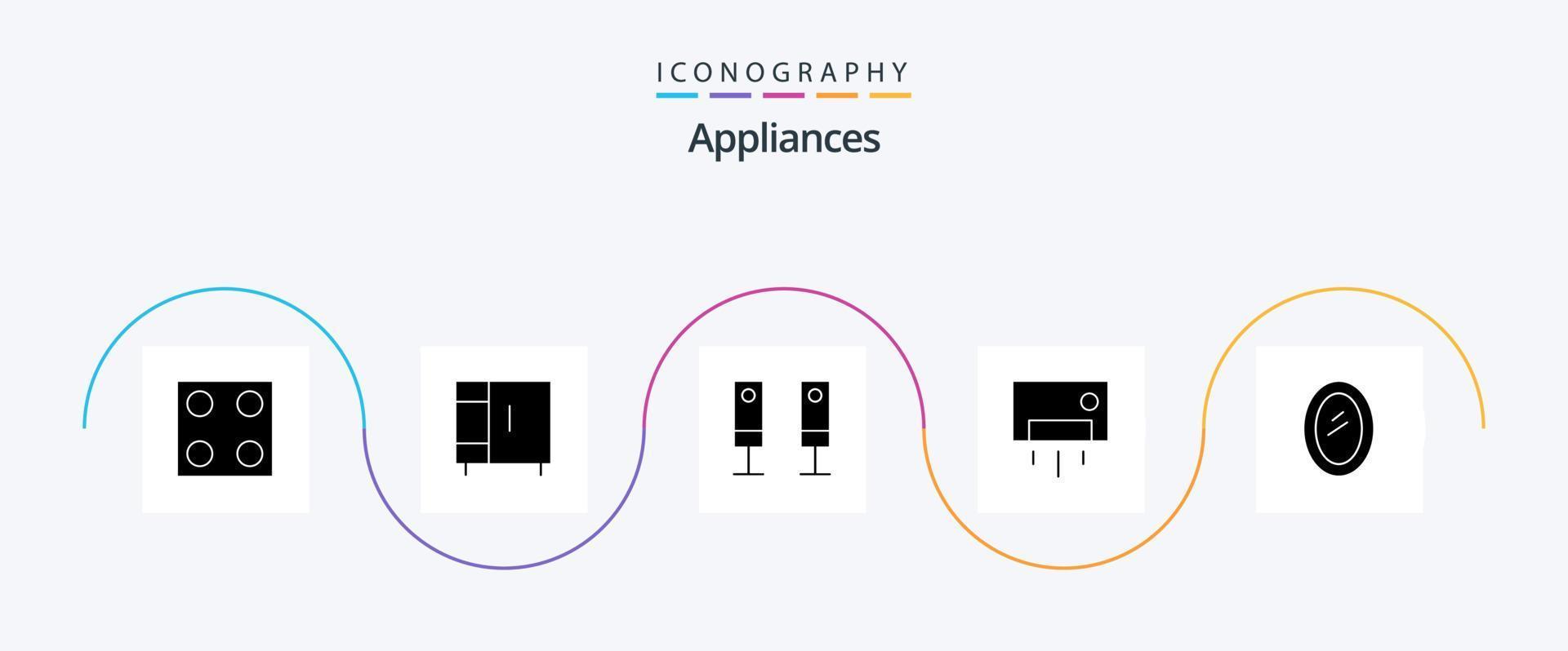 pack d'icônes glyphe 5 d'appareils électroménagers, y compris les meubles. loger. électrique. articles de maison. appareils électroménagers vecteur