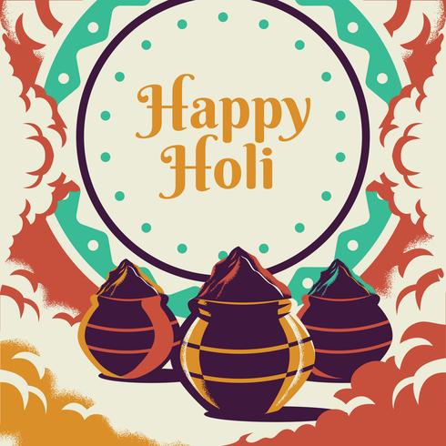 Joyeux Festival Holi avec coloré Gulaal des éléments de voeux de couleurs vecteur