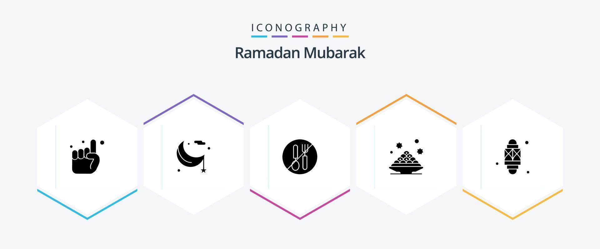 pack d'icônes ramadan 25 glyphes, y compris le ramadan. doux. Ramadan. dessert. cuillère vecteur