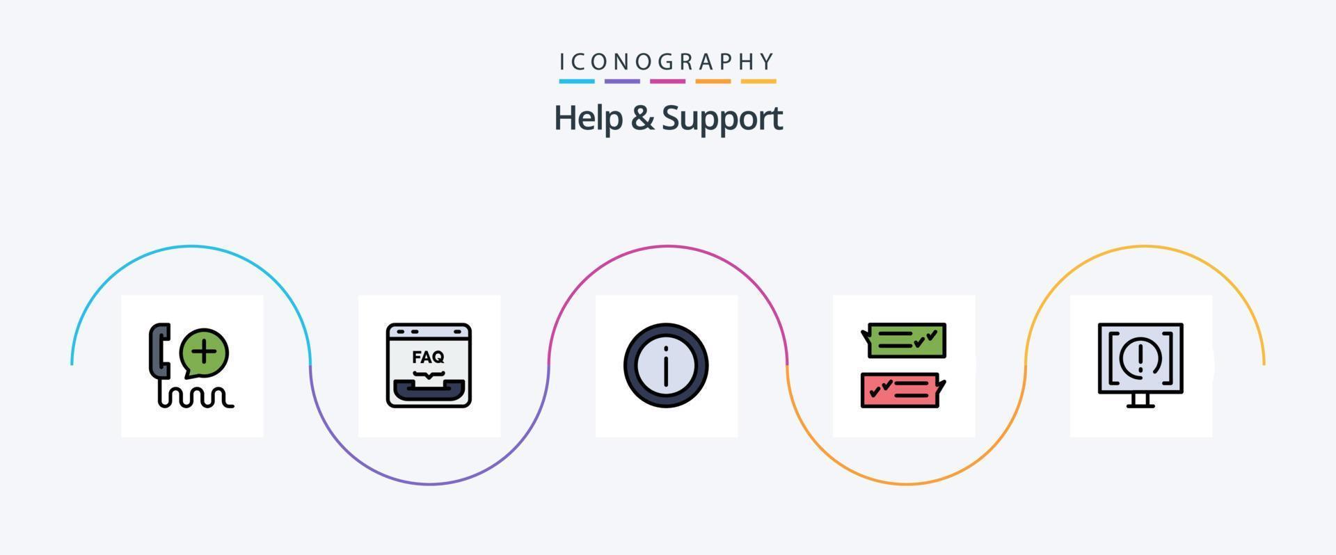 ligne d'aide et de support rempli pack d'icônes plat 5, y compris l'aide. discuter. FAQ. soutien. information vecteur