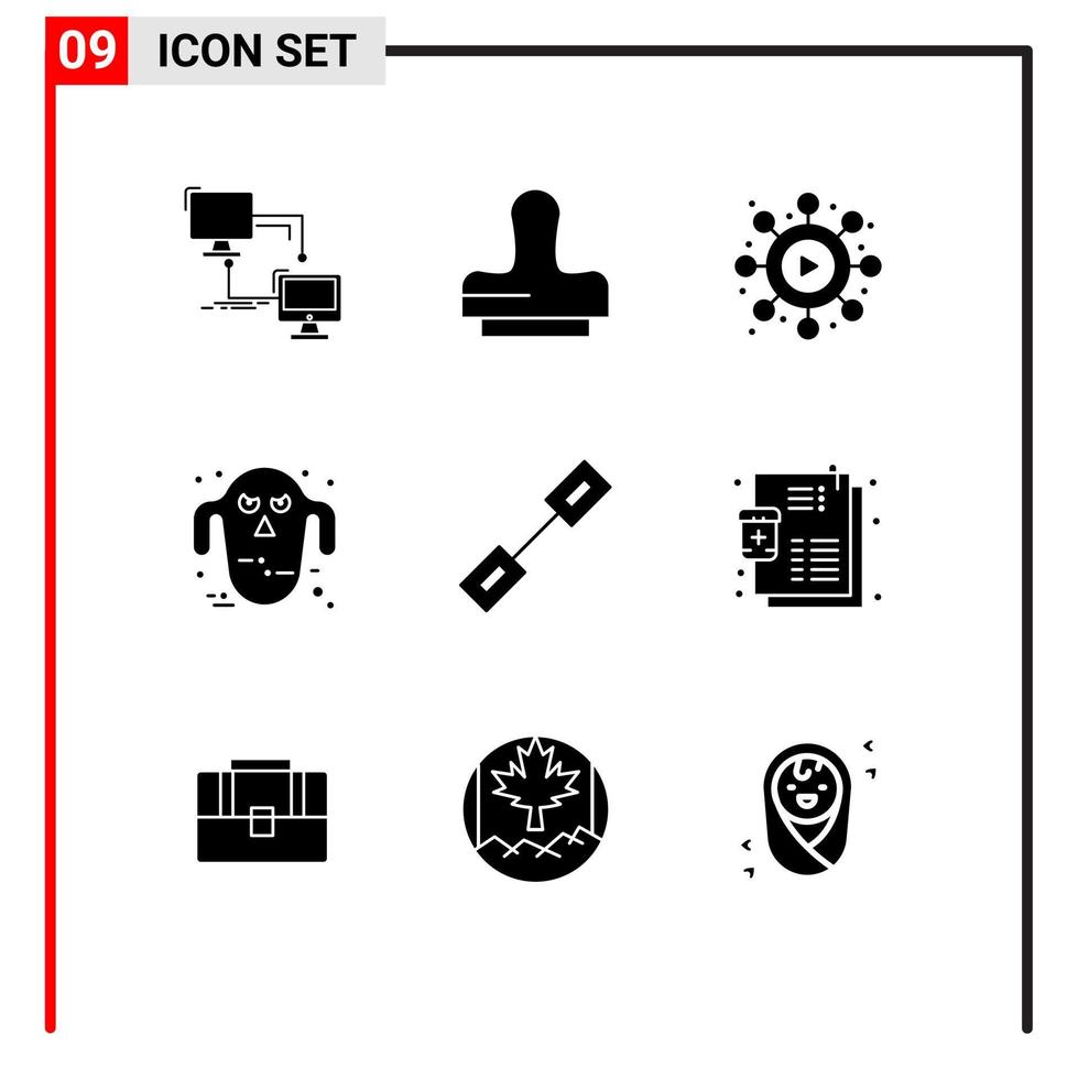 9 glyphes solides vectoriels thématiques et symboles modifiables d'éléments de conception vectoriels modifiables de goule effrayante de réseau de liens vecteur