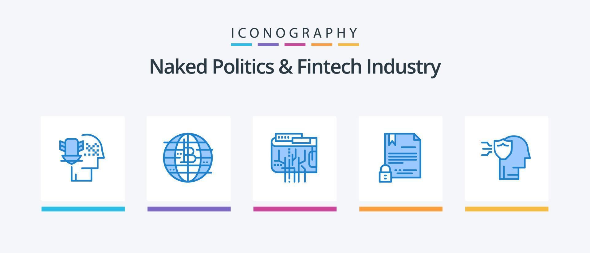 politique nue et pack d'icônes bleues de l'industrie fintech 5, y compris le document. contracter. décentralisée. signature électronique. l'Internet. conception d'icônes créatives vecteur