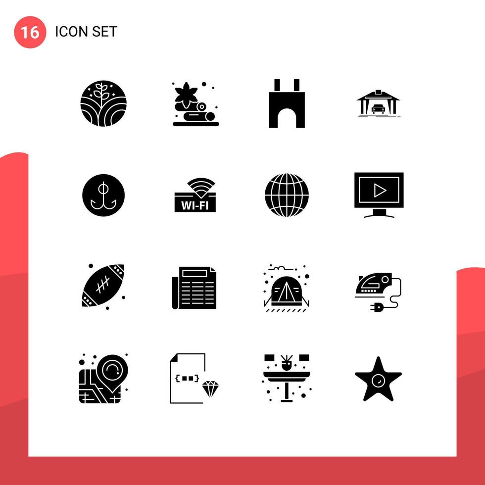 16 icônes créatives signes et symboles modernes de construction de tour de château de leurre de crochet éléments de conception vectoriels modifiables vecteur